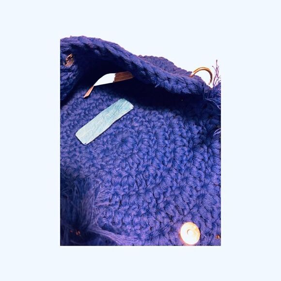 Free People Indigo Blue Macrame Moon Crossbody Bag - Picture 6 of 10